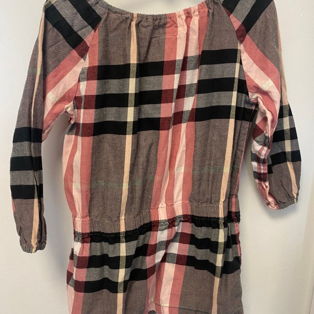 Burberry Children, Pink & Black Checkered Dress, Cotton, Long Sleeve, Girls 4T